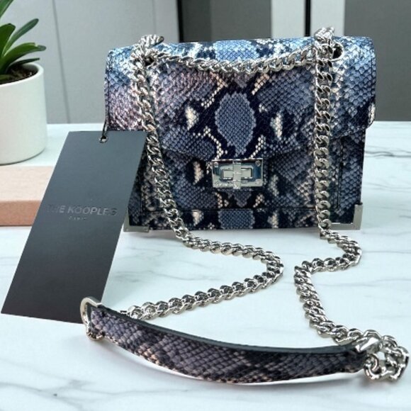 The Kooples Emily Small Navy Snakeskin-Embossed Leather Crossbody Bag (NWT) - Picture 1 of 10